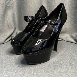 Black Pleaser Patent Leather Platform Heels